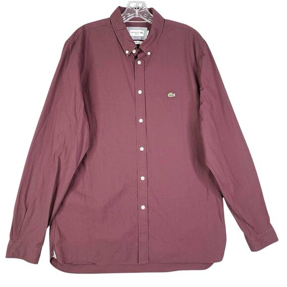 Lacoste Men's Casual Button Down Shirt - Burgundy - Picture 2 of 10